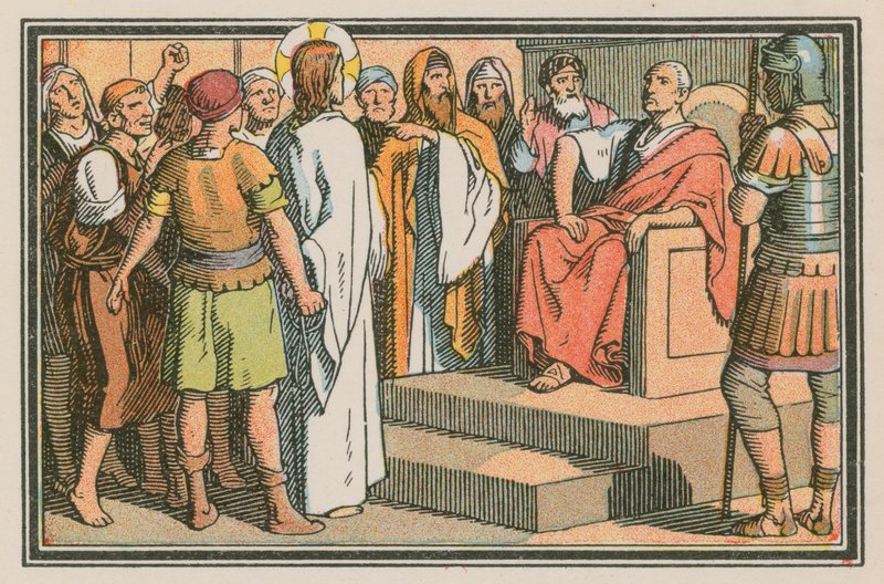 Scen ur Jesu liv (färgad gravyr) av French School