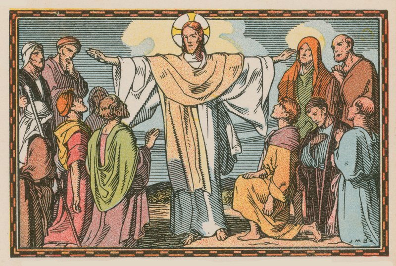 Scen ur Jesu liv (färgad gravyr) av French School