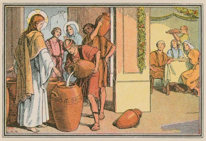 Scen från Jesu liv (färgad gravyr) av French School