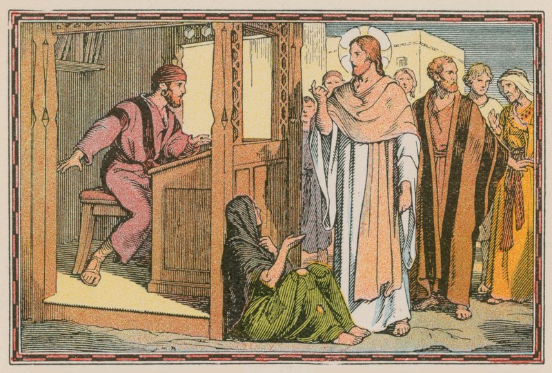 Scen från Jesu liv (färgad gravyr) av French School