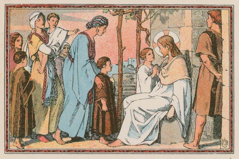 Scen från Jesu liv (färgad gravyr) av French School