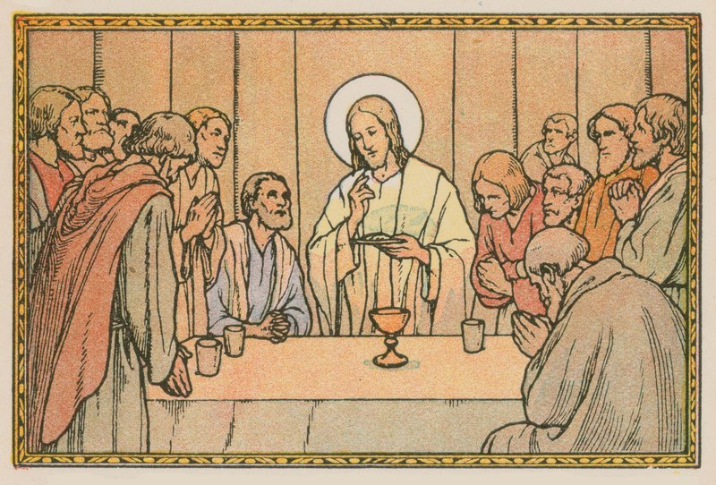 Scen från Jesu liv (färgad gravyr) av French School