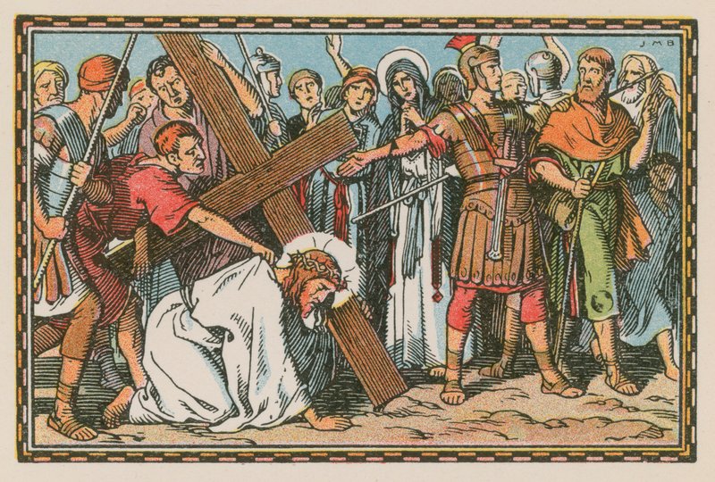 Scen från Jesu liv (färgad gravyr) av French School