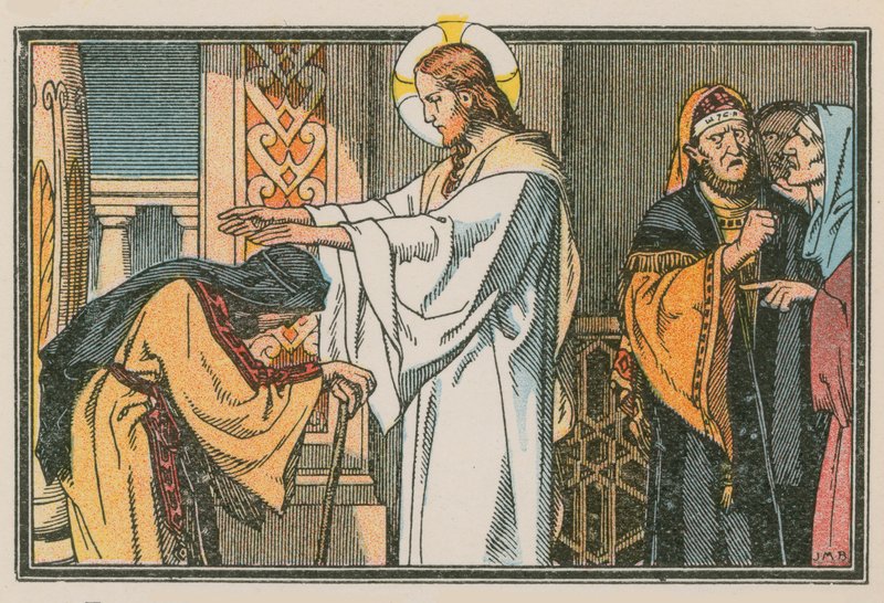 Scen från Jesu liv (färgad gravyr) av French School