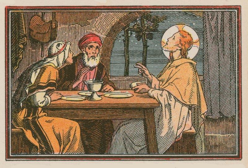 Scen från Jesu liv (färgad gravyr) av French School