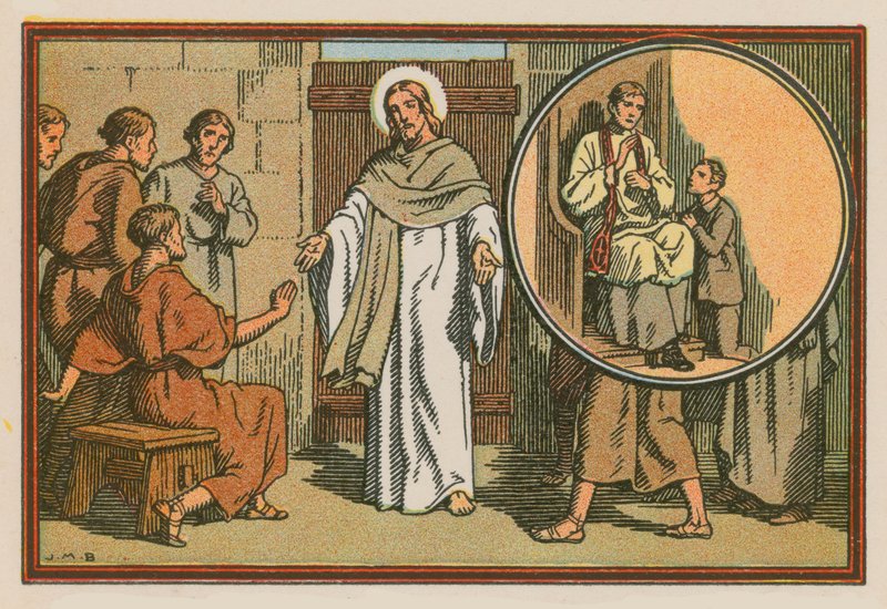 Scen från Jesu liv (färgad gravyr) av French School
