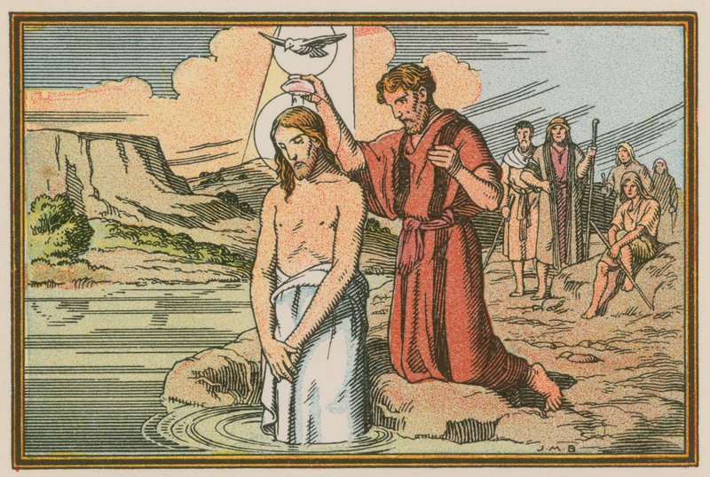 Scen ur Jesu liv (färgad gravyr) av French School