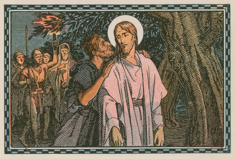 Scen ur Jesu liv (färgad gravyr) av French School