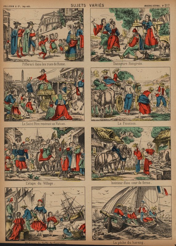 Scener från hela Europa (färgad gravyr) av French School