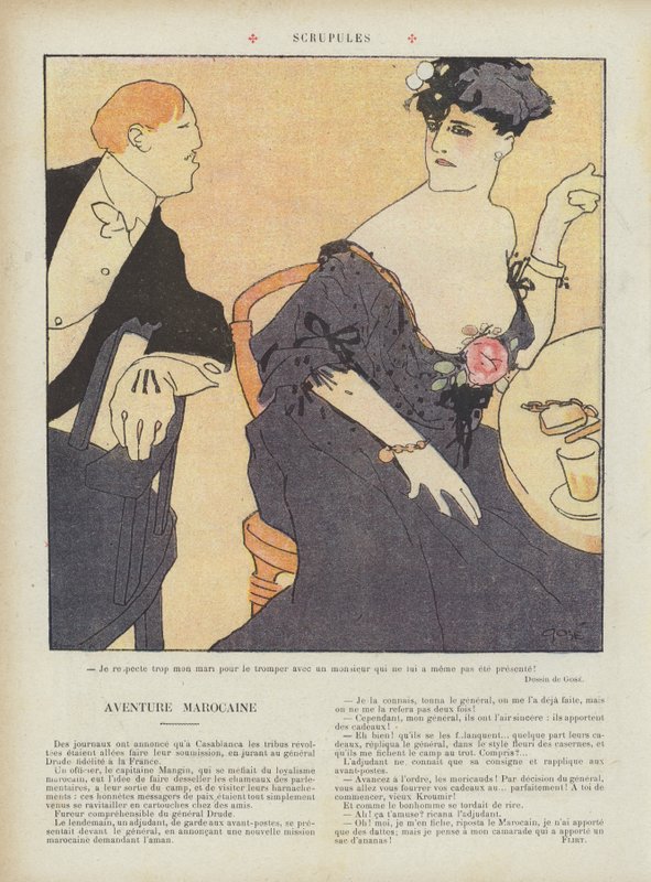 Skrupler. Illustration för Le Rire (färg litho) av French School