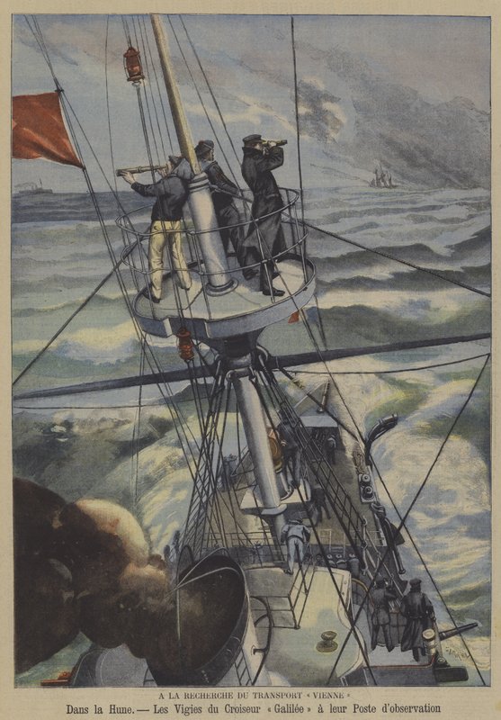 Sök efter det försvunna franska skeppet Vienne (färg litho) av French School