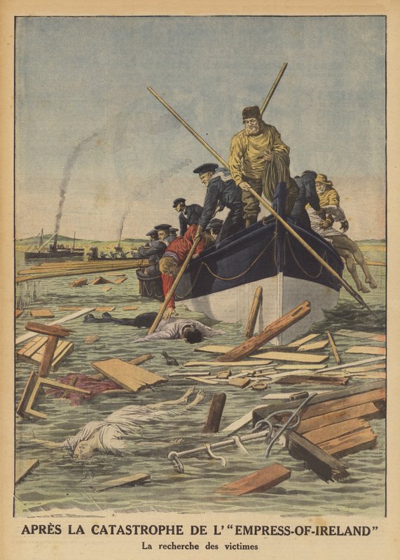 Sök efter offer för förlisningen av kejsarinnan av Irland (färg litho) av French School