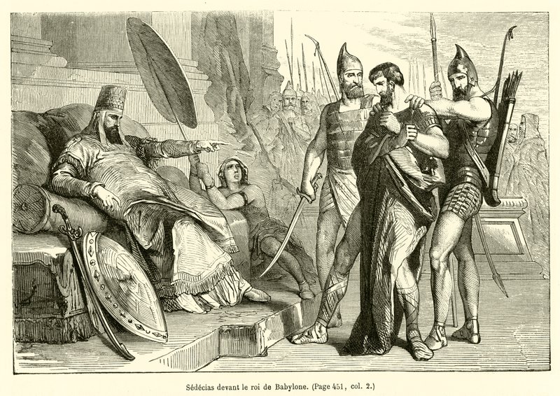 Sedecias inför kungen av Babylon (gravyr) av French School