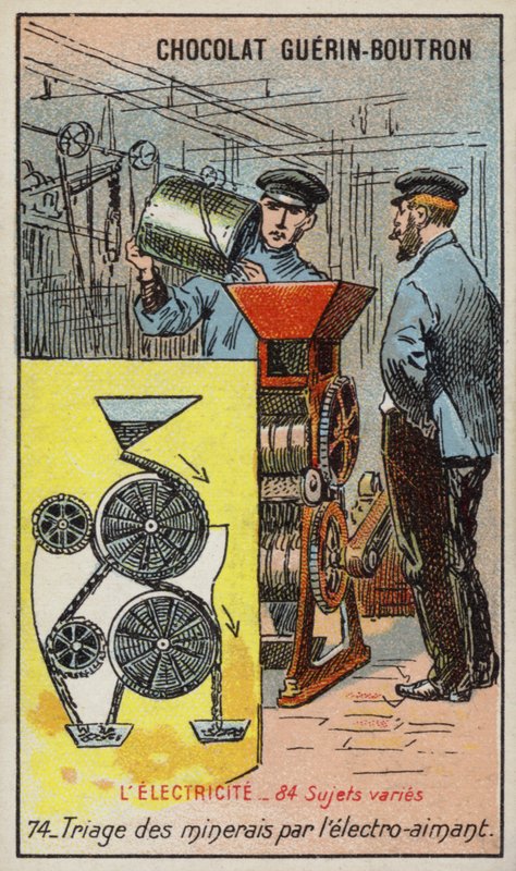 Separera malm med en elektromagnet (chromolitho) av French School