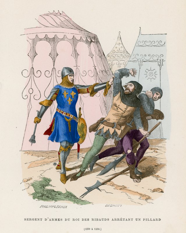 Vapensheriff som arresterar en plundrare, 1290-1330 av French School