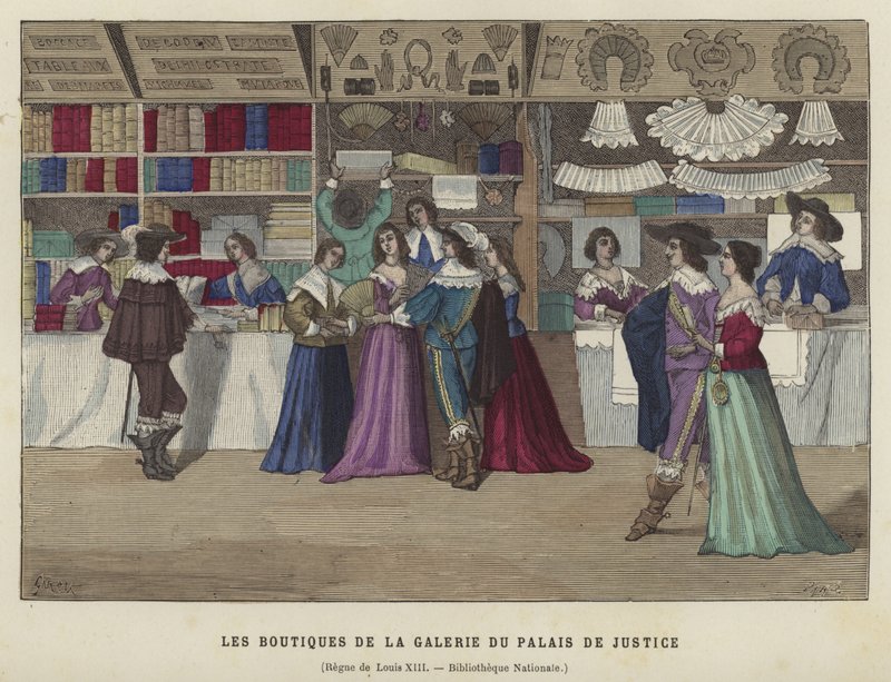 Butiker i Galerie du Palais de Justice, Paris, Ludvig XIII:s regeringstid, 1600-talet av French School