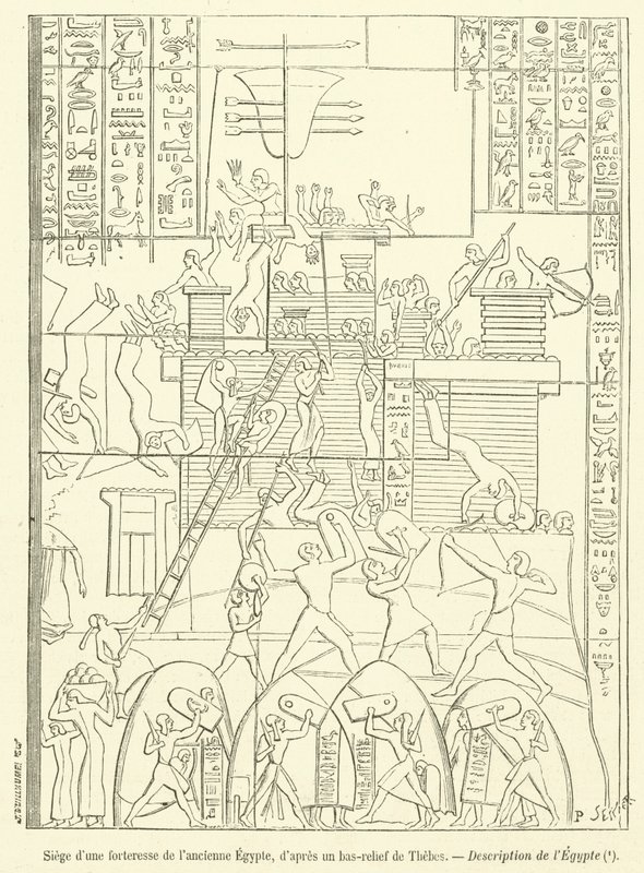 Belägring av en forntida egyptisk fästning (gravyr) av French School