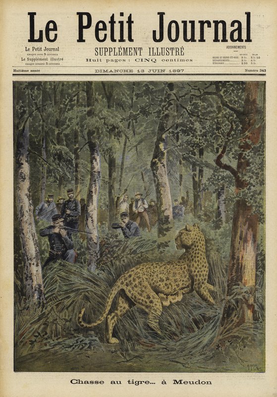 Soldater som jagar en rymd tiger, Meudon, Frankrike, 1897 av French School