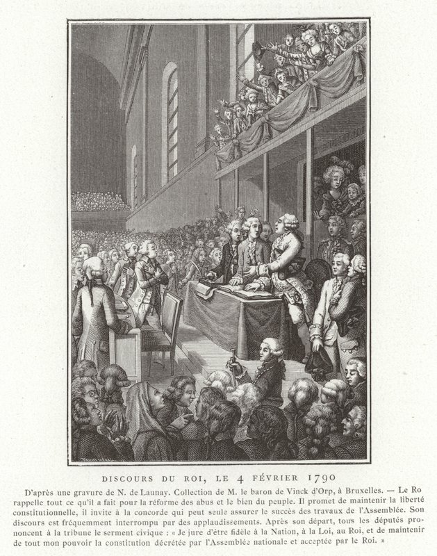 Tal av kung Ludvig XVI av Frankrike till nationalförsamlingen, franska revolutionen, 4 februari 1790 av French School