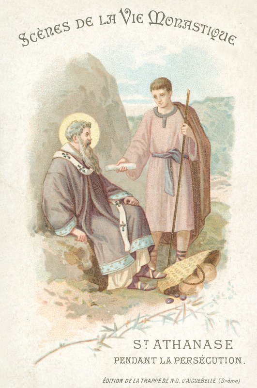 St Athanasius under förföljelsen av kristna (chromolitho) av French School