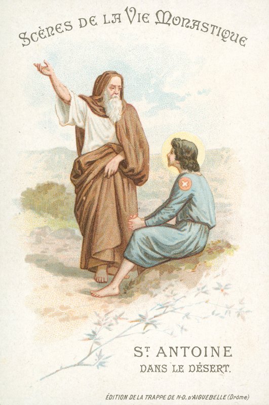 St Anthony den store i öknen (chromolitho) av French School