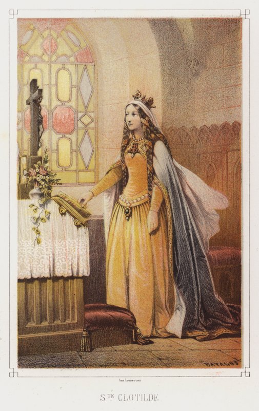St Clotilde, Frankernas drottning (färg litho) av French School