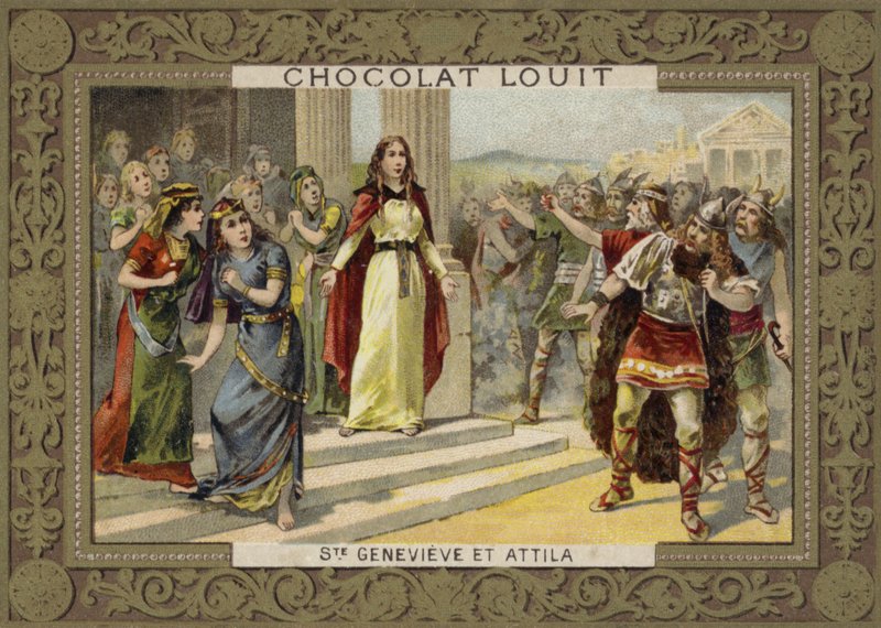 St Genevieve och Hunnen Attila av French School
