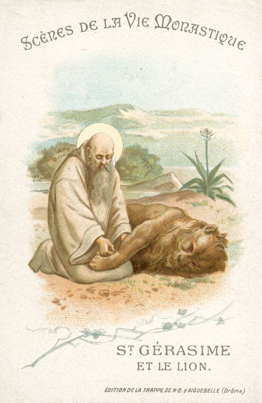 St Gerasimus och lejonet (chromolitho) av French School