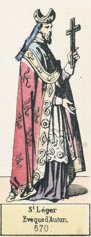 St Leger, biskop av Autun, 670 (färgad gravyr) av French School