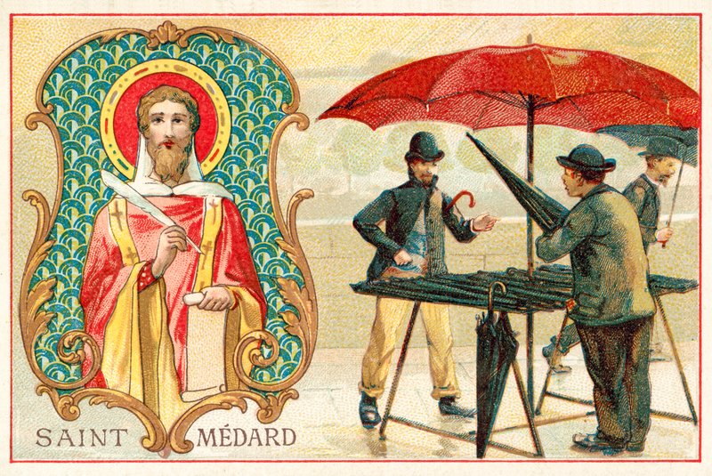 St Medardus, vädrets skyddshelgon (chromolitho) av French School