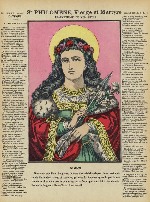 S:ta Philomena, jungfru och martyr (färglitografi) av French School