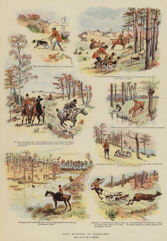 Shjortjakt i Normandie (färg litho) av French School
