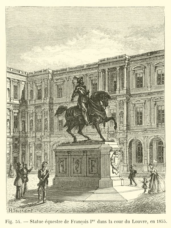 Ridstaty av Francois I på Louvrens innergård, 1855 av French School