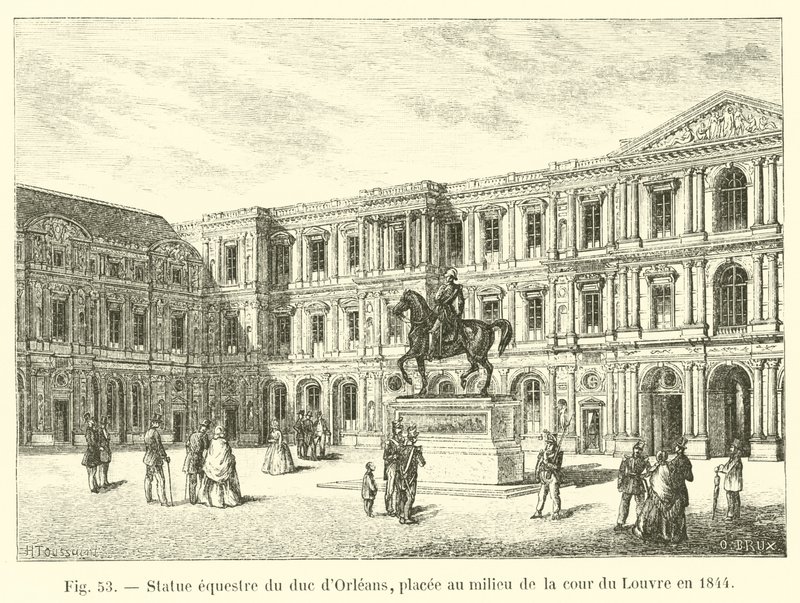 Ryttarstaty av hertigen av Orleans, placerad i mitten av Louvrens innergård 1844 av French School