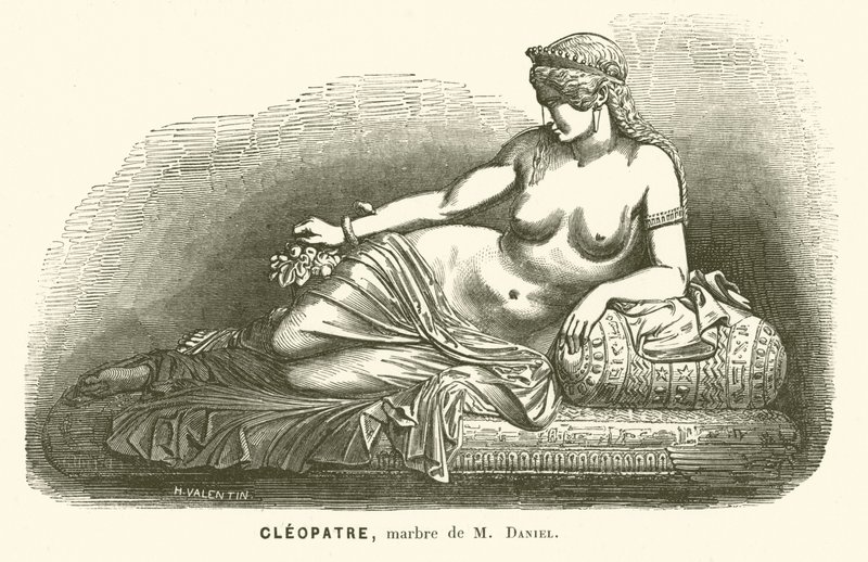 Staty av Kleopatra VII, sista härskaren över det ptolemaiska Egypten, av Daniel (gravyr) av French School