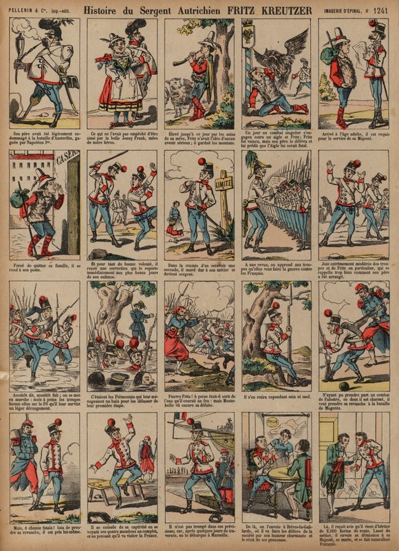 Berättelsen om den österrikiska soldaten Sergeant Fritz Kreutzer (färgad gravyr) av French School