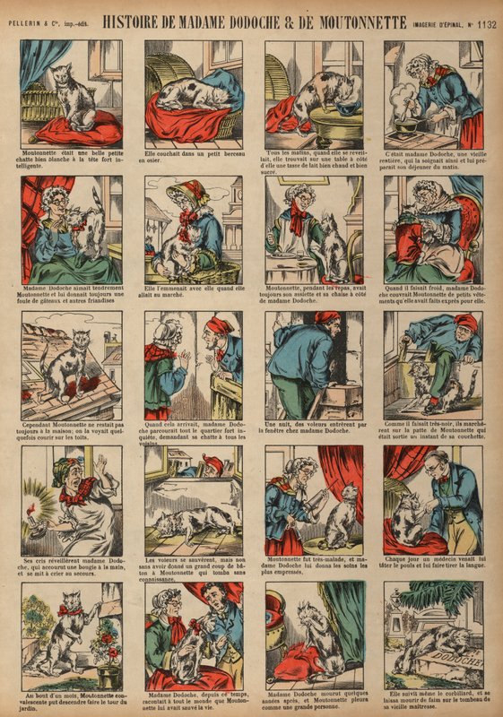 Berättelsen om Madame Dodoche och hennes husdjurskatt Moutonnette (färgad gravyr) av French School