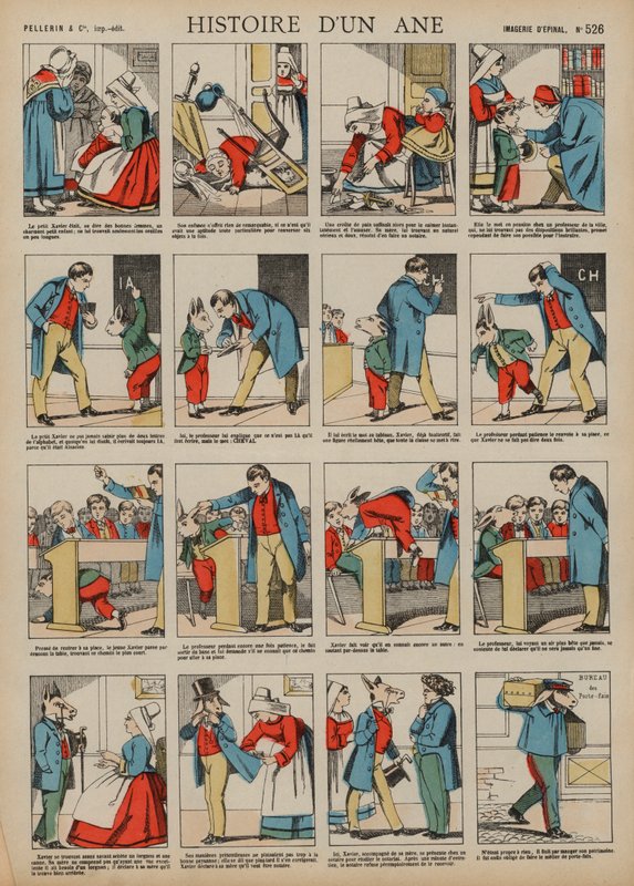 Historien om en åsna (färgad gravyr) av French School