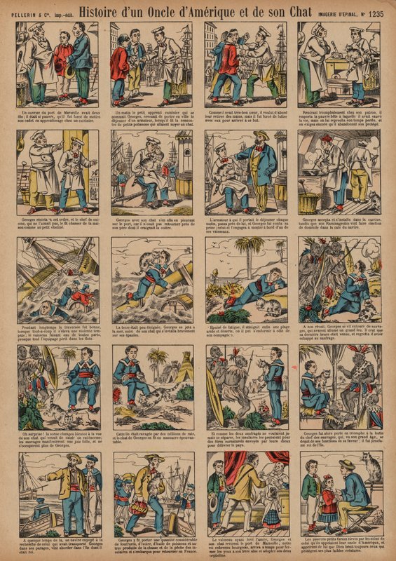 Berättelse om en amerikansk farbror och hans katt (färgad gravyr) av French School
