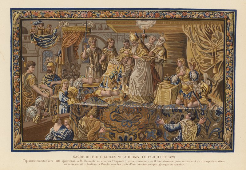 Gobeläng föreställande kröningen av kung Karl VII av Frankrike, Reims av French School