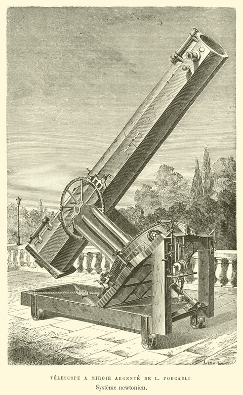 Telescope a Miroir Argente de L Foucault, Systeme newtonien (gravyr) av French School