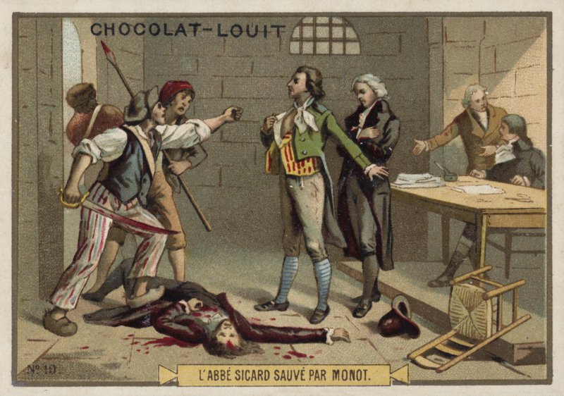 Abbe Sicard räddades av Monot, franska revolutionen, september 1792 av French School