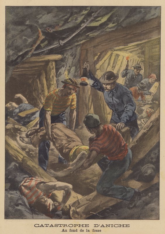 Kolgruvan i Aniche, Frankrike (färg litho) av French School