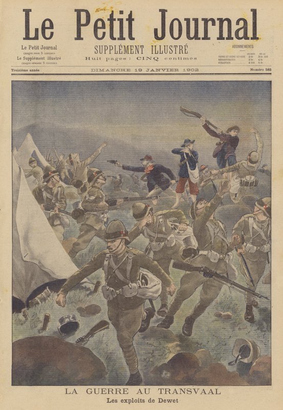 Boerkriget: Christiaan de Wet och hans bedrifter (färglitografi) av French School