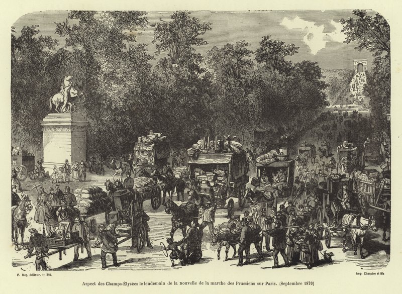 Champs Elysees dagen efter mottagandet av nyheten om den preussiska marschen mot Paris, september 1870 av French School