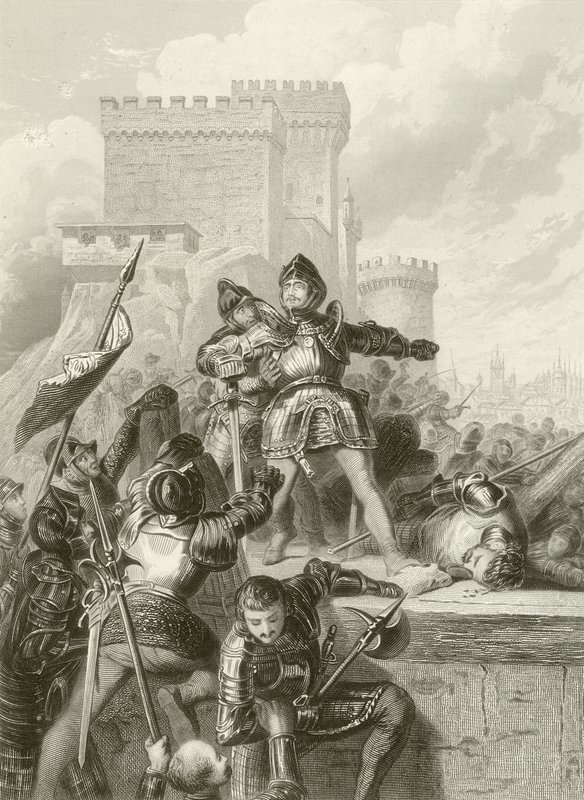Chevalier Bayard skadades vid belägringen av Brescia 1512 av French School
