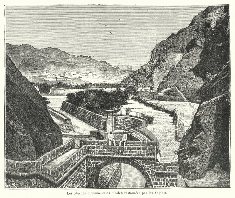 Cisternerna i Tawila, Aden, restaurerade av britterna (gravyr) av French School