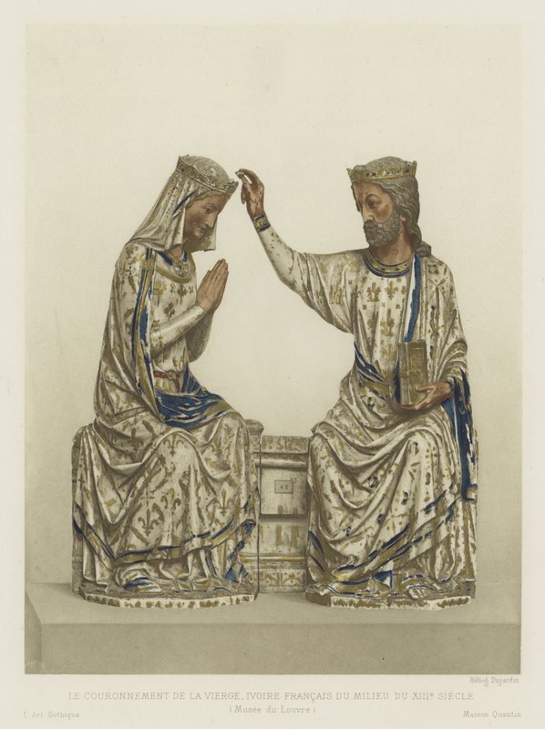 Jungfruns kröning, elfenben, fransk, mitten av 1200-talet (färg litho) av French School