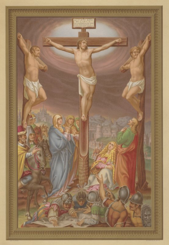 Korsfästelsen (chromolitho) av French School