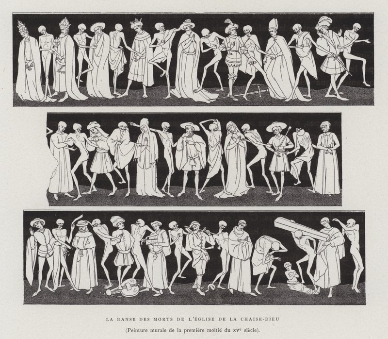 De dödas dans från kyrkan la Chaise-Dieu, första hälften av 1400-talet (litho) av French School